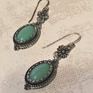 Green and Silver Fossil Drop Earrings